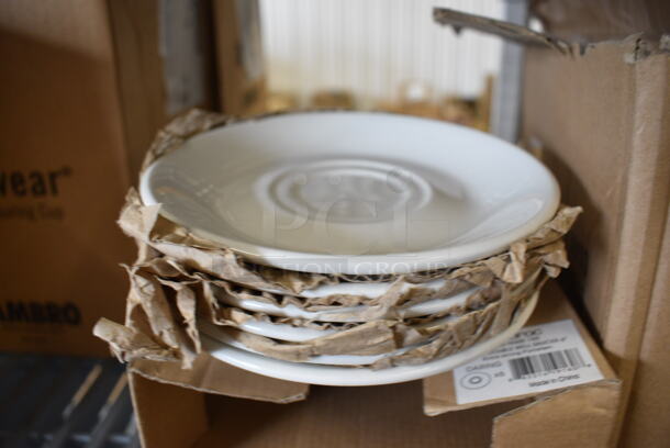 12 BRAND NEW IN BOX! Arcoroc White Ceramic Saucers. 6x6x1. 12 Times Your Bid!