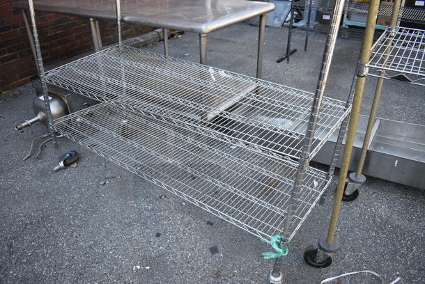 Chrome Finish 4 Tier Wire Shelving Unit on Commercial Casters. 1 Caster Needs To Be Reattached. BUYER MUST DISMANTLE. PCI CANNOT DISMANTLE FOR SHIPPING. PLEASE CONSIDER FREIGHT CHARGES. 60x24x80 - Image 3 of 5