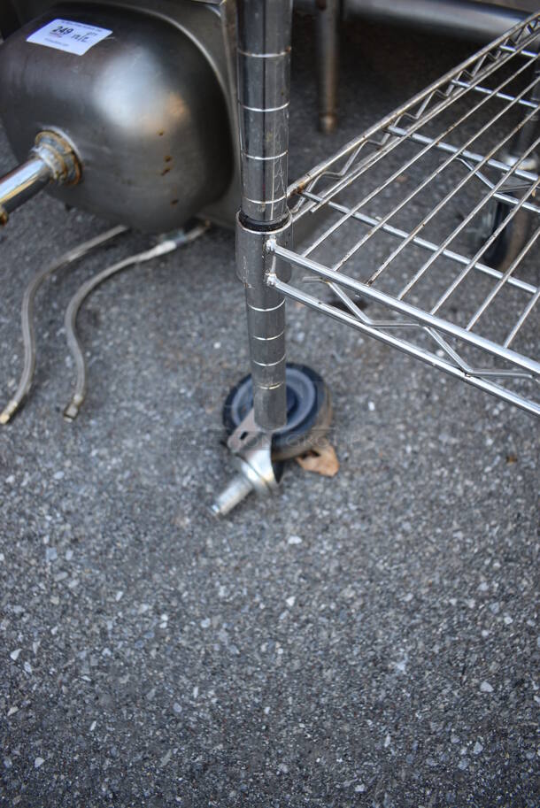Chrome Finish 4 Tier Wire Shelving Unit on Commercial Casters. 1 Caster Needs To Be Reattached. BUYER MUST DISMANTLE. PCI CANNOT DISMANTLE FOR SHIPPING. PLEASE CONSIDER FREIGHT CHARGES. 60x24x80 - Image 5 of 5