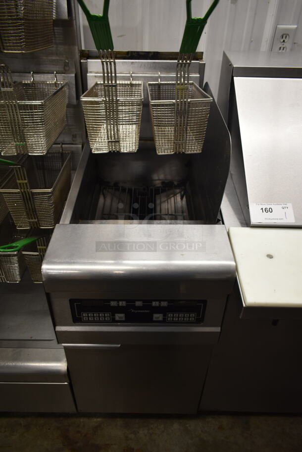 2014 Frymaster FMPH355SC Stainless Steel Commercial Floor Style 3 Bay Deep Fat Fryer w/ Fry Basket Hanging Station and 14 Metal Fry Baskets on Commercial Casters. 80,000 BTU. Unit Was Working When Removed. - Image 3 of 12
