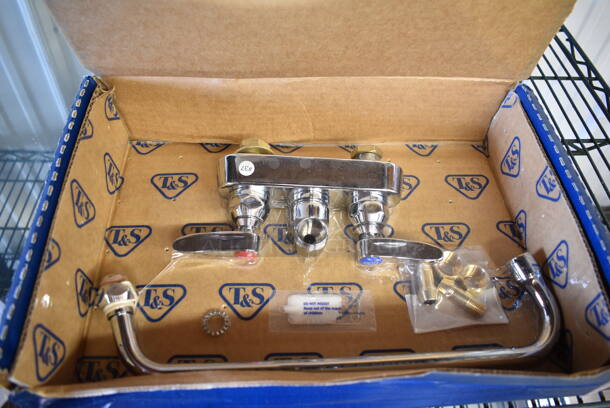 BRAND NEW SCRATCH AND DENT! T&S B-1118 Wall Mounted Workboard Faucet with 4" Centers - 12" Swing Nozzle - Image 2 of 3