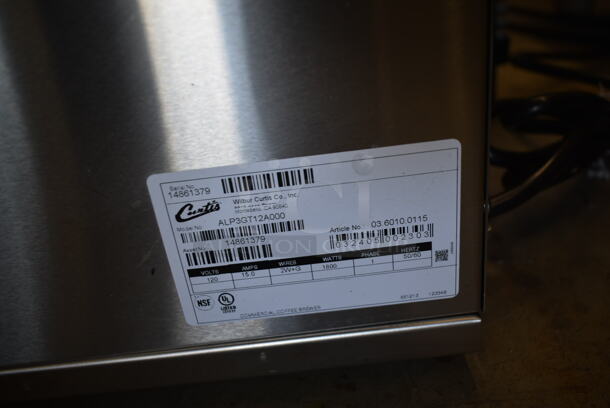 BRAND NEW SCRATCH AND DENT! Curtis ALP3GT12A000 Stainless Steel Commercial Countertop 3 Burner Coffee Machine w/ Hot Water Dispenser and Metal Brew Basket. 120 Volts, 1 Phase.  - Image 6 of 6