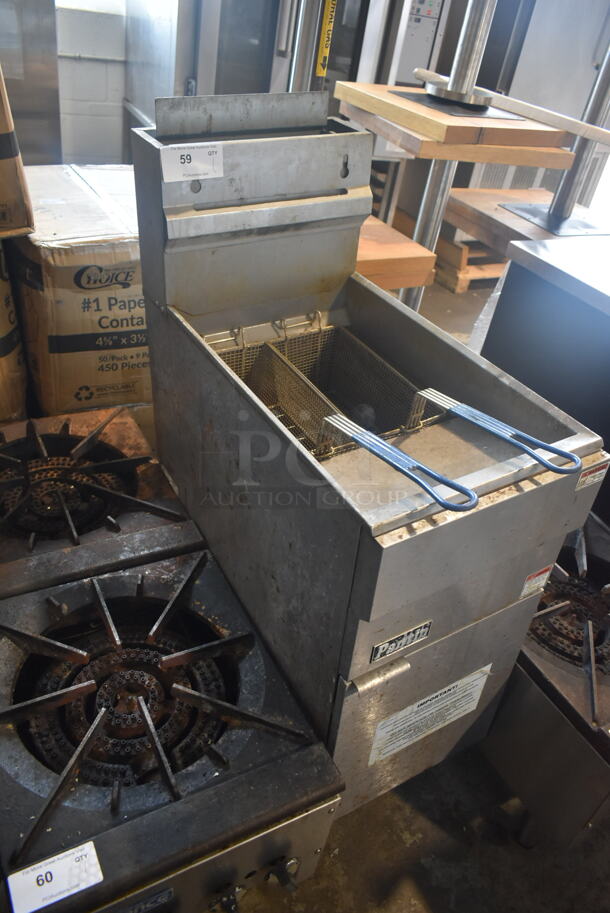 Pantin Stainless Steel Commercial Floor Style Natural Gas Powered Deep Fat Fryer w/ 2 Metal Fry Baskets.  - Image 2 of 6