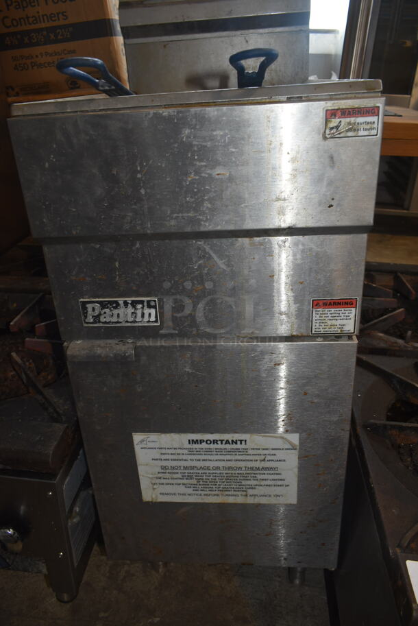 Pantin Stainless Steel Commercial Floor Style Natural Gas Powered Deep Fat Fryer w/ 2 Metal Fry Baskets.  - Image 3 of 6