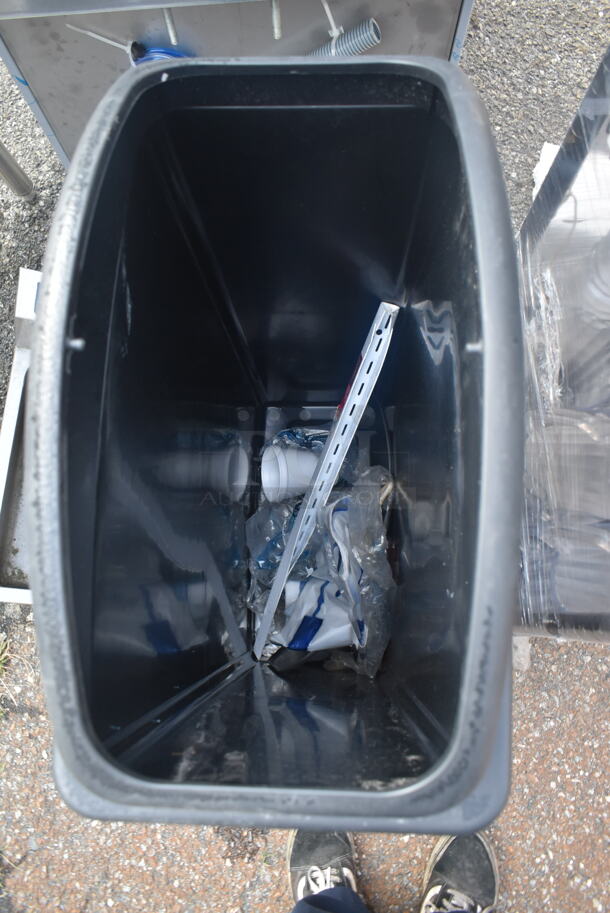 Winco Black Poly Slim Jim Trash Can w/ Lid. Missing Swinging Lid Piece. - Image 3 of 4