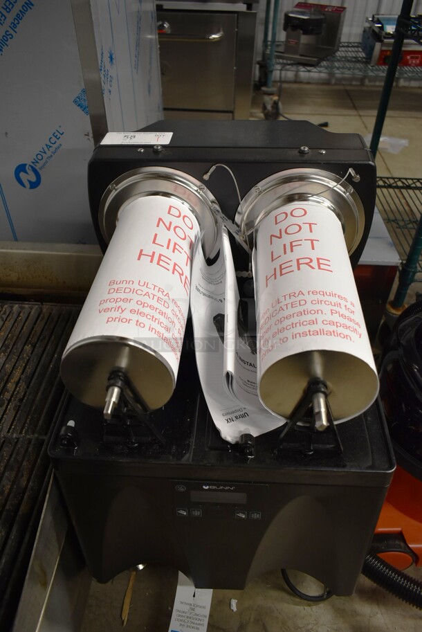 BRAND NEW SCRATCH AND DENT! 2023 Bunn ULTRA NX Stainless Steel Commercial Countertop Black Double 3 Gallon Slushy Machine. Missing Hoppers. Tested and Working! - Image 1 of 7