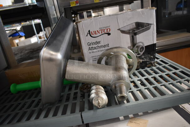 BRAND NEW SCRATCH AND DENT! Avantco 177MX20GRNDR Metal Commercial Meat Grinder w/ Tray and Pusher. 
 - Image 10 of 11