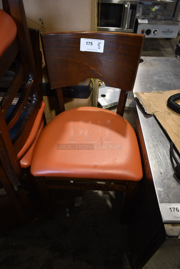 8 Wooden Dining Height Chair w/ Orange Seat Cushion. 8 Times Your Bid! - Image 2 of 3