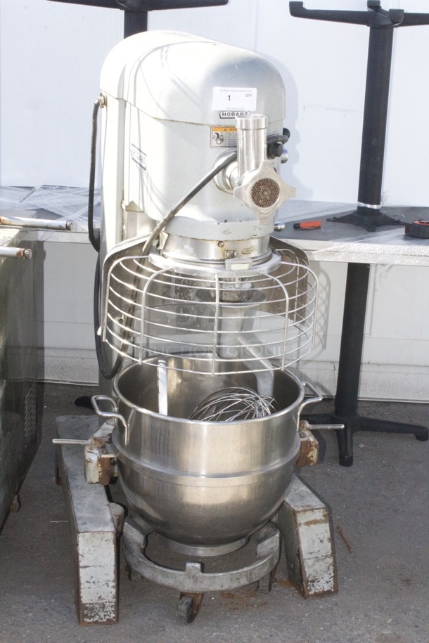 Hobart H-600T 60 Quart Mixer With Bowl, Dolly, Hook, Whip, Paddle and Grinder Attachment. Tested In Proper Working Order.  - Image 3 of 9