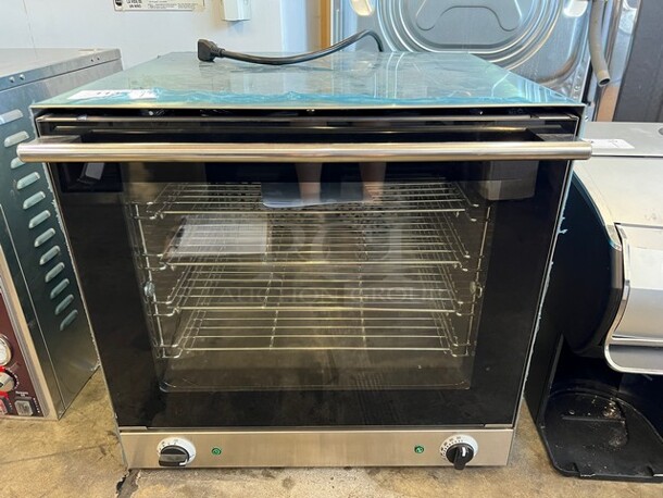 BRAND NEW! 2021 Adexa Model YSD-1AE-240 Stainless Steel Commercial Countertop Electric Powered Convection Oven w/ View Through Door and Metal Oven Racks. 240 Volts. 23.5x23x23.5
