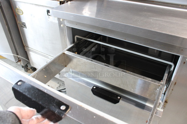 Beverage Air Model SPED60HC-16-4 Stainless Steel Commercial Sandwich Salad Prep Table Bain Marie Mega Top w/ 4 Drawers on Commercial Casters. 115 Volts, 1 Phase. 60x30x41. Tested and Working! - Image 4 of 7