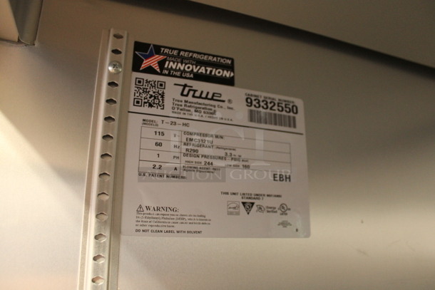 2018 True T-23-HC Stainless Steel Commercial Single Door Reach In Cooler w/ Poly Coated Racks on Commercial Casters. 115 Volts, 1 Phase. Tested and Working!
 - Image 6 of 6