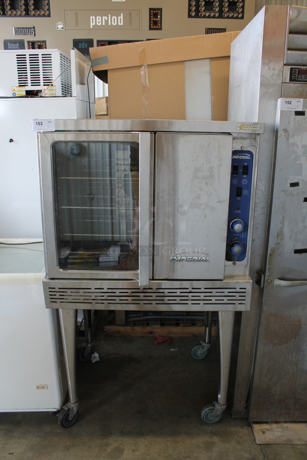 Imperial Stainless Steel Commercial Natural Gas Powered Full Size Convection Oven w/ View Through Door, Solid Door, Metal Oven Racks and Thermostatic Controls on Commercial Casters. - Image 1 of 4