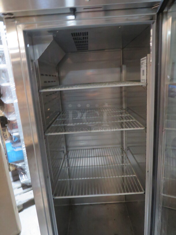 One Hoshizaki 1 Door Glass Display Cooler With 3 Racks On Casters.  Model# R1A-FG. 115 Volt. 27.5X34X80. $5101.00 - Image 3 of 3