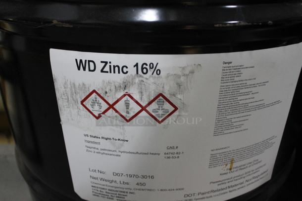 ALL ONE MONEY! Lot of 5 Metal Barrels; WD Zinc, Blue Magic Catalyst, MC Catalyst. BUYER MUST REMOVE. - Image 2 of 12