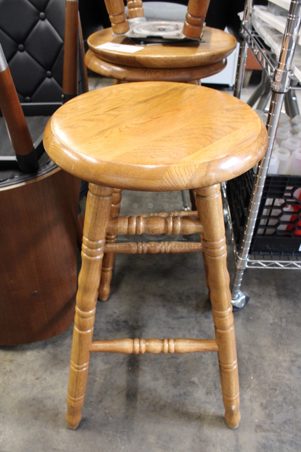 2 Wooden Swivel Stools. Stock Picture - Cosmetic Condition May Vary. 18x18x30. 2 Times Your Bid!