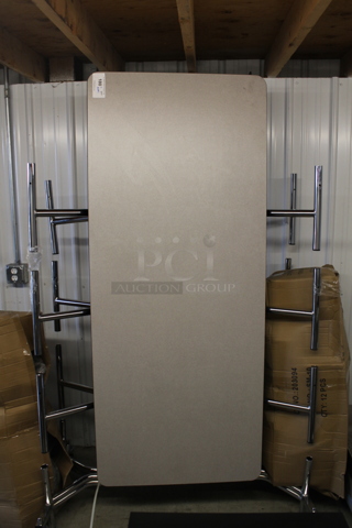 BRAND NEW SCRATCH AND DENT! National Public Seating MTS1216-MDPECR 12' Mobile MDF Gray Folding Cafeteria Table. Comes w/ 16 BRAND NEW IN BOX Seats