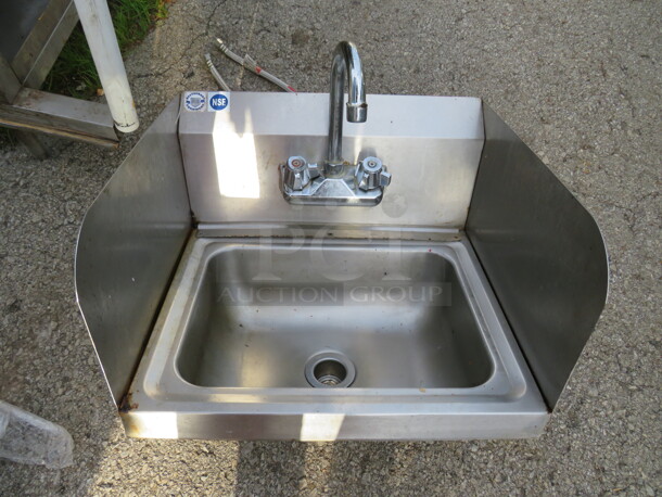 One Stainless Steel Hand Sink With Faucet, And R/L And Back Splash. 17X15.5 - Image 1 of 1