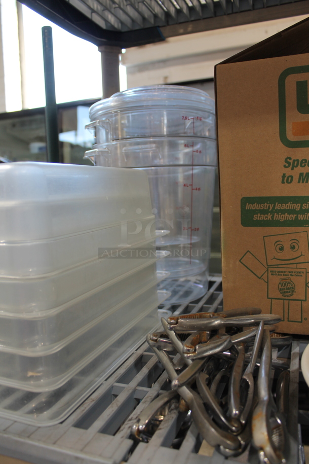ALL ONE MONEY! Two Tier Lot of Various Items Including Poly Bins, Utensils and Plates - Image 5 of 7