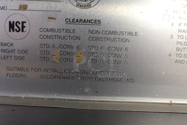 Vulcan 260L Natural Gas 6 Burner Range and 24" Griddle Combo w/ 2 Ovens, Gas Hose and Salamander Shelf - Image 10 of 12