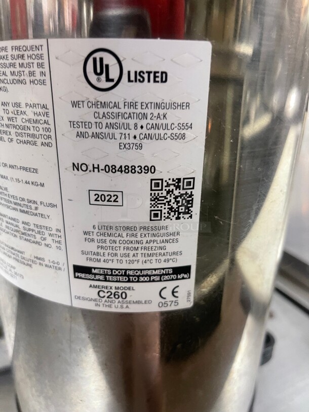 Nice! Amerex Commercial Wet Chemical Fire Extinguisher Class 2-A NSF Stainless Steel Great for Restaurants - Image 4 of 5