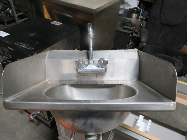 One Stainless Steel Hand Sink With Faucet R/L Side Splash And Back Splash. 19X15