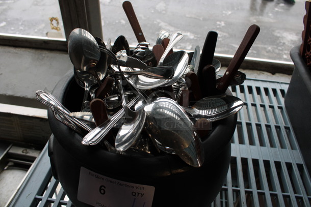ALL ONE MONEY! Lot of Various Silverware in Black Poly Cauldron Style Bin! 12x12x9 - Image 2 of 3