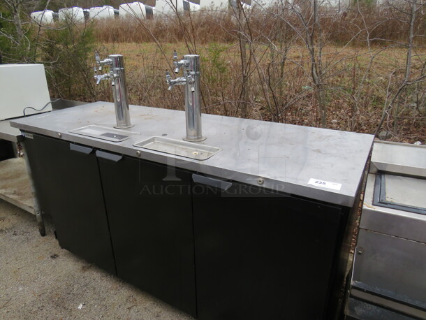 One Beverage Air 3 Door Kegorator With 2 Towers And 6 Taps. Model# DD78-1-B. 115 Volt. 79X28X38