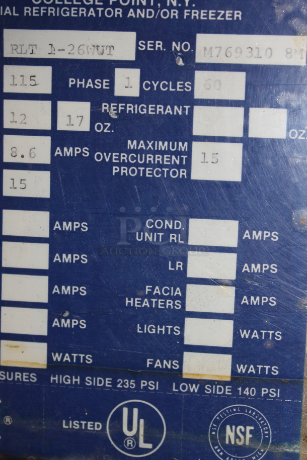 Traulsen RLT 1-26WUT Stainless Steel Commercial 2 Half Size Door Reach In Cooler on Commercial Casters. 115 Volts, 1 Phase. Tested and Working! - Image 7 of 8