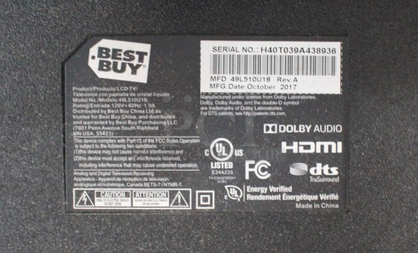 Toshiba Model 49L510U18 49" Television. 120 Volts, 1 Phase. Buyer Must Pick Up - We Will Not Ship This Item. Tested and Powers On - See Pictures - Image 7 of 7