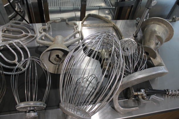 ALL ONE MONEY! Lot of Mixer Attachments Including Variety of Whisks, Dough Hooks, Paddles, Donut Fryer Arm, Faucet with Gooseneck AND MORE! Attachments are for 20, 30, 60 and 80 Quart Mixers - Image 3 of 5