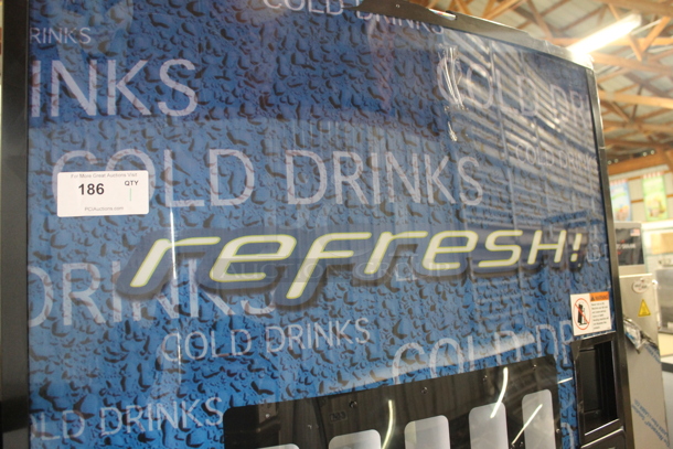 BRAND NEW SCRATCH AND DENT! Vendo 821 V21 Trade Blue Refresh SVA Live Display Stack Vending Machine Cold Drink Vending Machine With 10 Drink Choices.  115 Volts, 1 Phase. Tested and Working! - Image 2 of 11