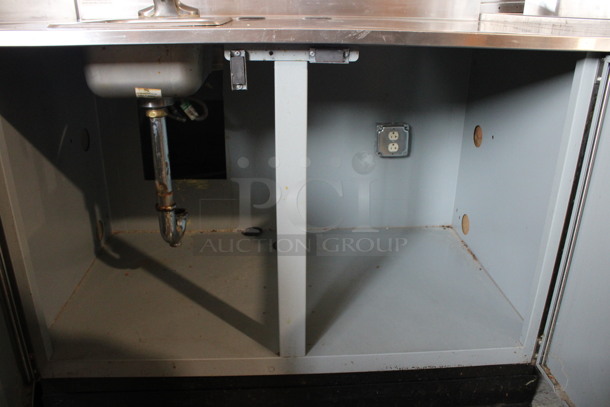 Duke Model SUBPS-48-LM Stainless Steel Commercial Counter w/ Sink Basin, Faucet, Handle and 2 Wood Pattern Doors. 48x30x40 - Image 6 of 6