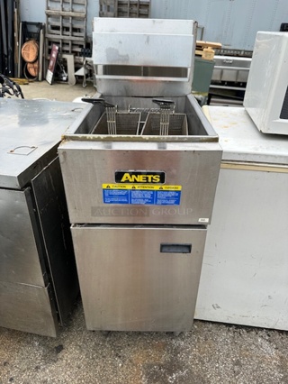 One Anets 40lb Natural Gas Deep Fryer With 2 Baskets. Model# SLG40. 16X29X46