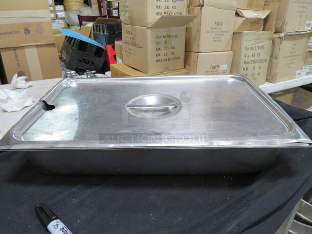 One Full Size 4 Inch Deep Stainless Hotel Pan With Lid.