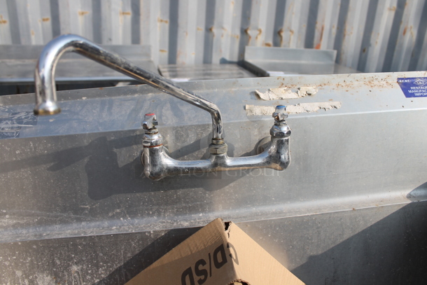 Stainless Steel Commercial 2 Bay Sink w/ Faucet and Handles. Missing 1 Leg. - Image 2 of 3