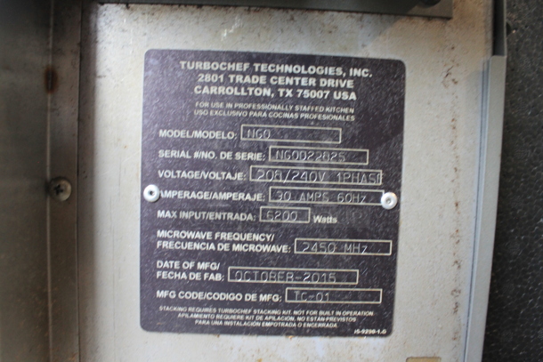 2015 Turbochef NGO Metal Commercial Countertop Electric Powered Rapid Cook Oven. 208/240 Volts, 1 Phase. - Image 5 of 5