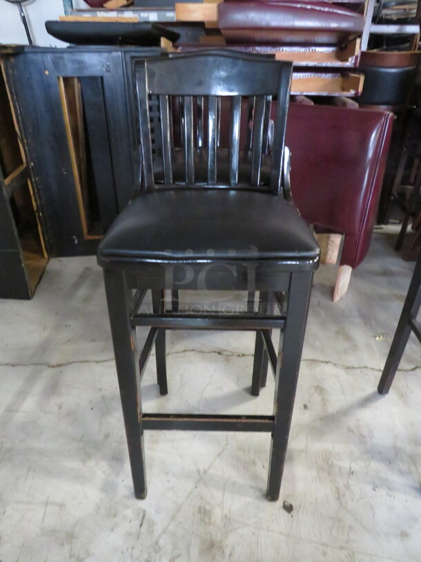 Black Wooden  Bar Height Chair With A Black Cushioned  Seat. 2XBID