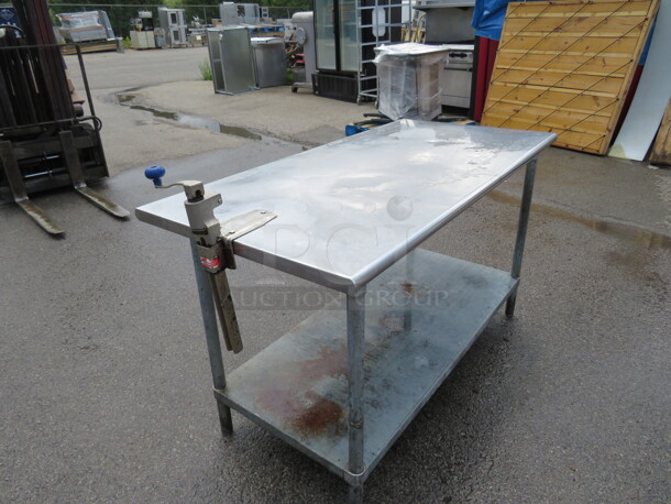 One Stainless Steel Table With Under Shelf, And A 10lb Can Opener. 60X30X35