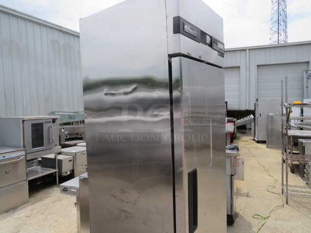 One Blue Air 1 Door Stainless Steel Refrigerator With 3 Racks On Casters.  Model# BSR23T. 115 Volt. 27X31X82. $2586.30 - Image 4 of 4