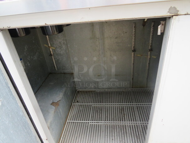 One Beverage Air 2 Door Cooler With 2 Racks, And A Top  9 Topping Holder, On Casters. Model# MS68. 115 Volt. Working Not Cold. 69X27.5X51 - Image 2 of 3