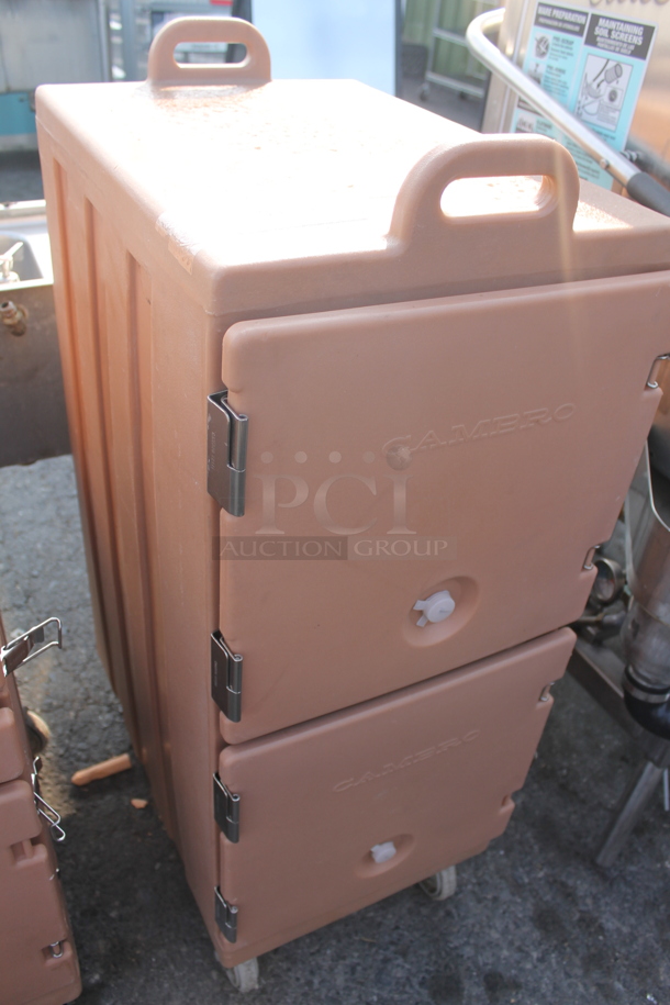Cambro Insulated Pink Double Cavity Food Carrier With Pan Capacity On Commercial Casters.  - Image 3 of 7