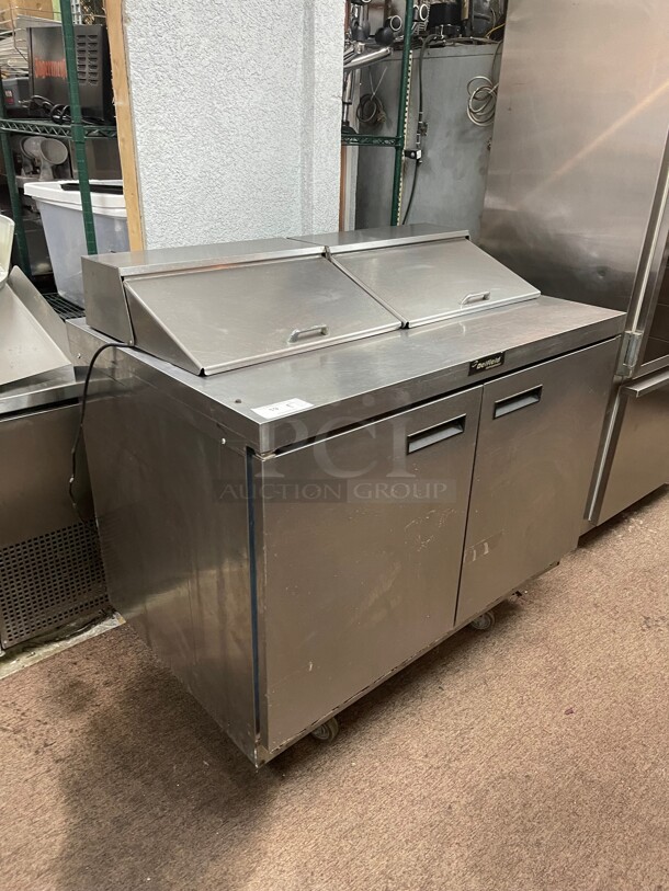 Delfield 4448NP-12 48 inch 2 Door Front Breathing Commercial Refrigerated Sandwich Prep Table with Casters 120 Volt NSF - Image 3 of 8