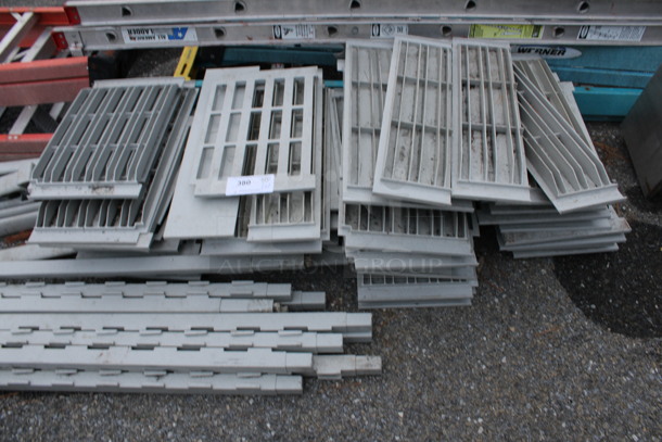 ALL ONE MONEY! Lot of Gray Poly Shelf Pieces and 11 Poles! Makes At Least 2 Shelving Units. Parts May Be Missing - Image 2 of 3
