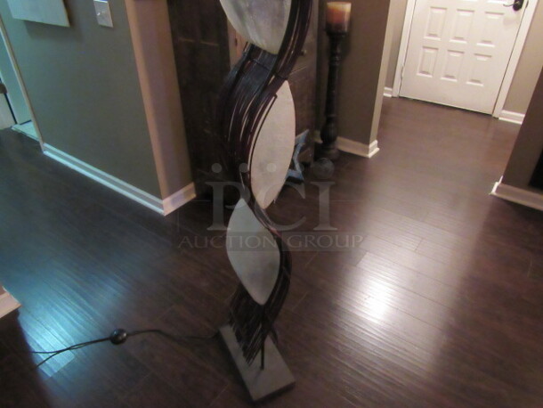 One Brown Wicker Floor Lamp With  3 Lights.