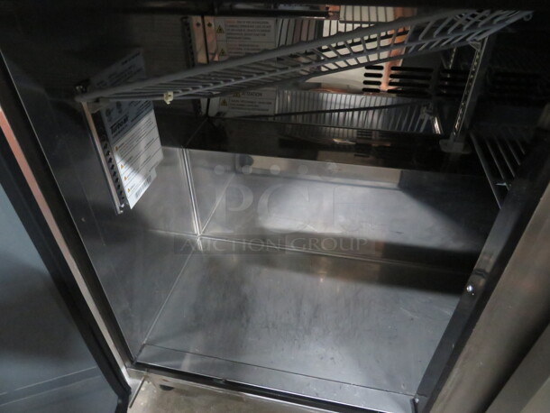 One WORKING Turbo Air 2 Door Worktop Refrigerator With 2 Racks, On Casters. Model# MUR-48-N. 115 Volt. 48X30X36 - Image 3 of 4
