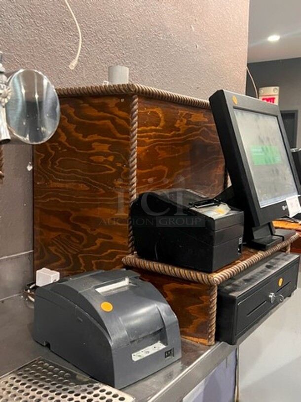 POS NCR Monitor, Cash Drawer W/Key, Epson Printer, and SNBC Printer

Location: Behind Bar  - Image 2 of 2