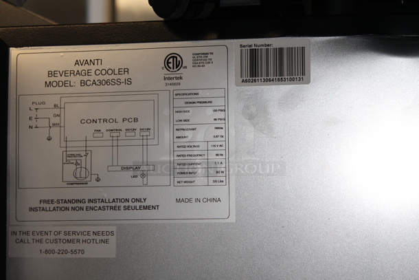 BRAND NEW SCRATCH AND DENT! Avanti BCA306SS 10 Bottle 70 Can Beverage Cooler Wine Chiller Merchandiser. 115 Volts, 1 Phase. Tested and Working! - Image 2 of 3