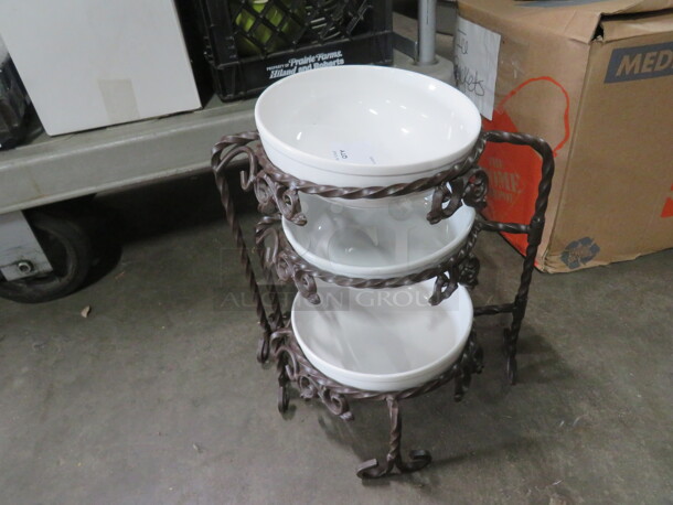 One Metal 3 Tier Buffet Server With 3 Bowls. NICE! - Image 2 of 2