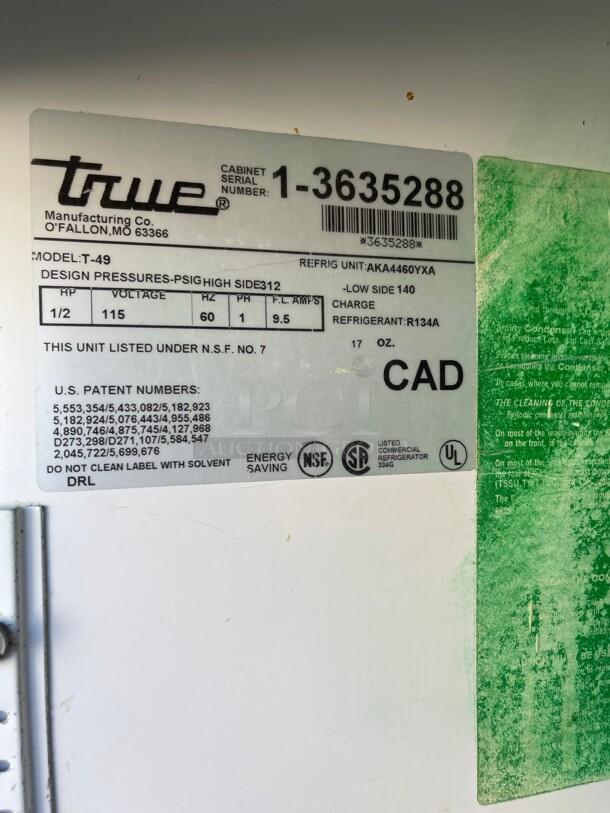 Nice! True T-49 Two Door Commercial Refrigerator NSF 115 Volt Tested and Working! - Image 5 of 8